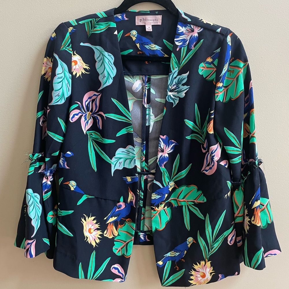 Philosophy Navy Blue Floral/Bird Blazer